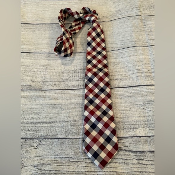 EXPRESS Classic Checkered Tie in Red, Blue, and White - Picture 1 of 5